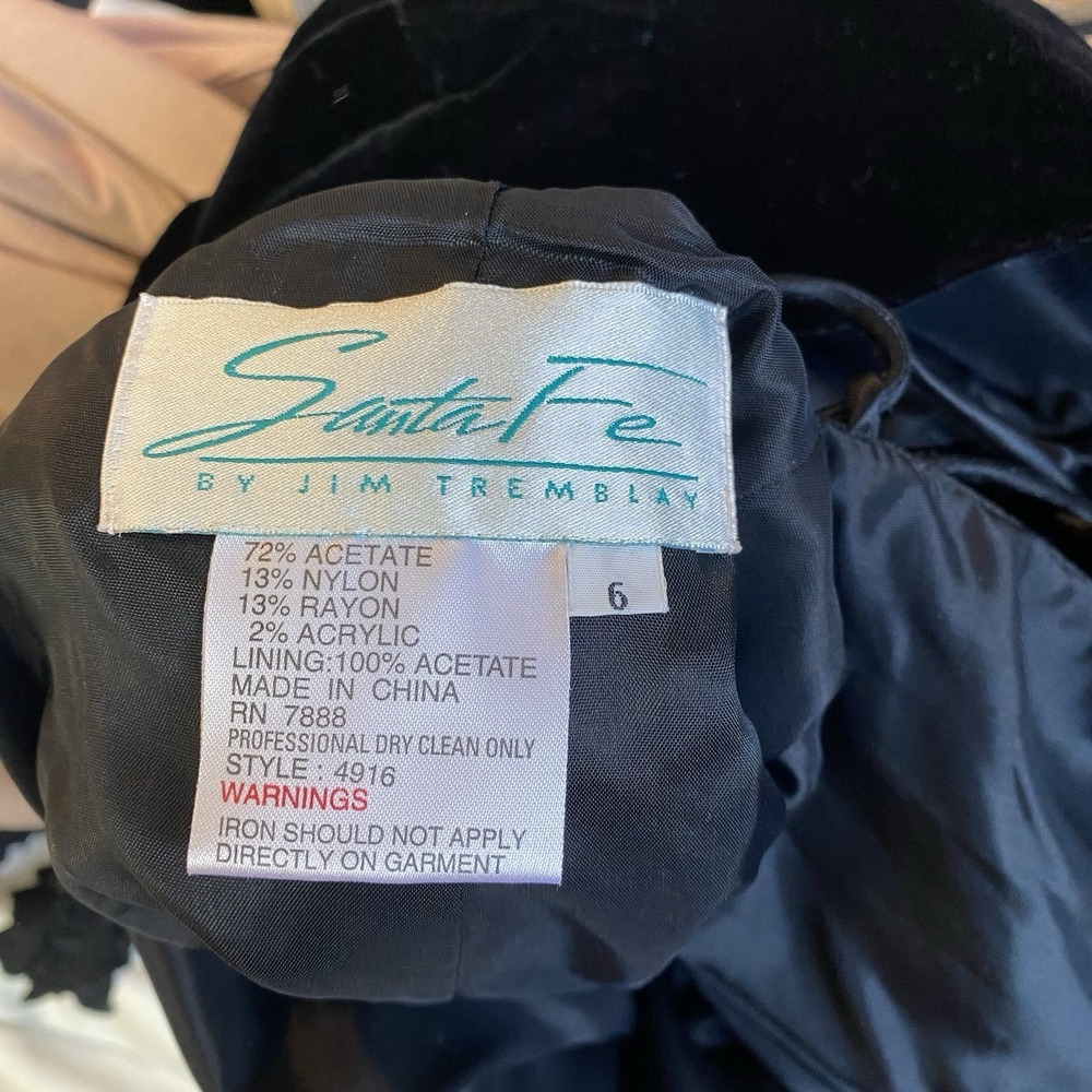 Vintage Santa Fe by Jim Tremblay 8 Velvet Black Maxi Dress Lace Up Back Peasant - Picture 5 of 9